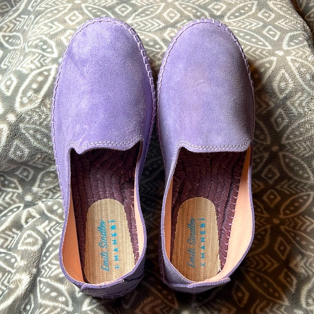 💙NWOT Emile Sindler 39 deep lavender platform leather espadrilles, made in Spain